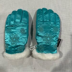 Jumping Beans Teal Mittens w/ Floral Design • Thinsulate Insulation 40g